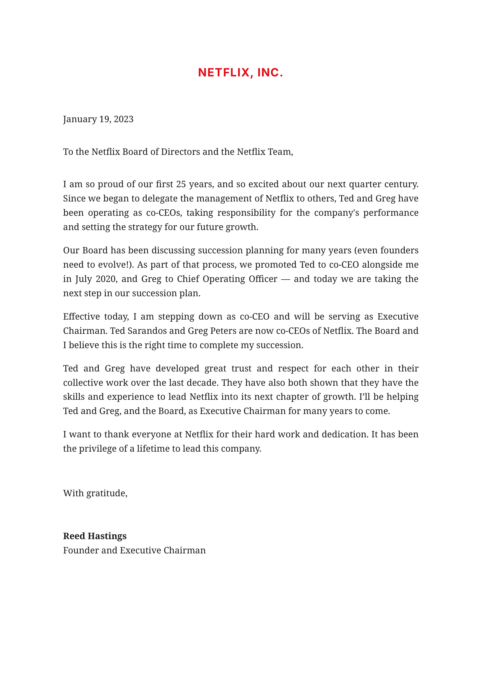 Reed Hastings Resignation Letter from Netflix - Free AI Resignation Letter Generator, 50+ Real Resignation Letter Examples