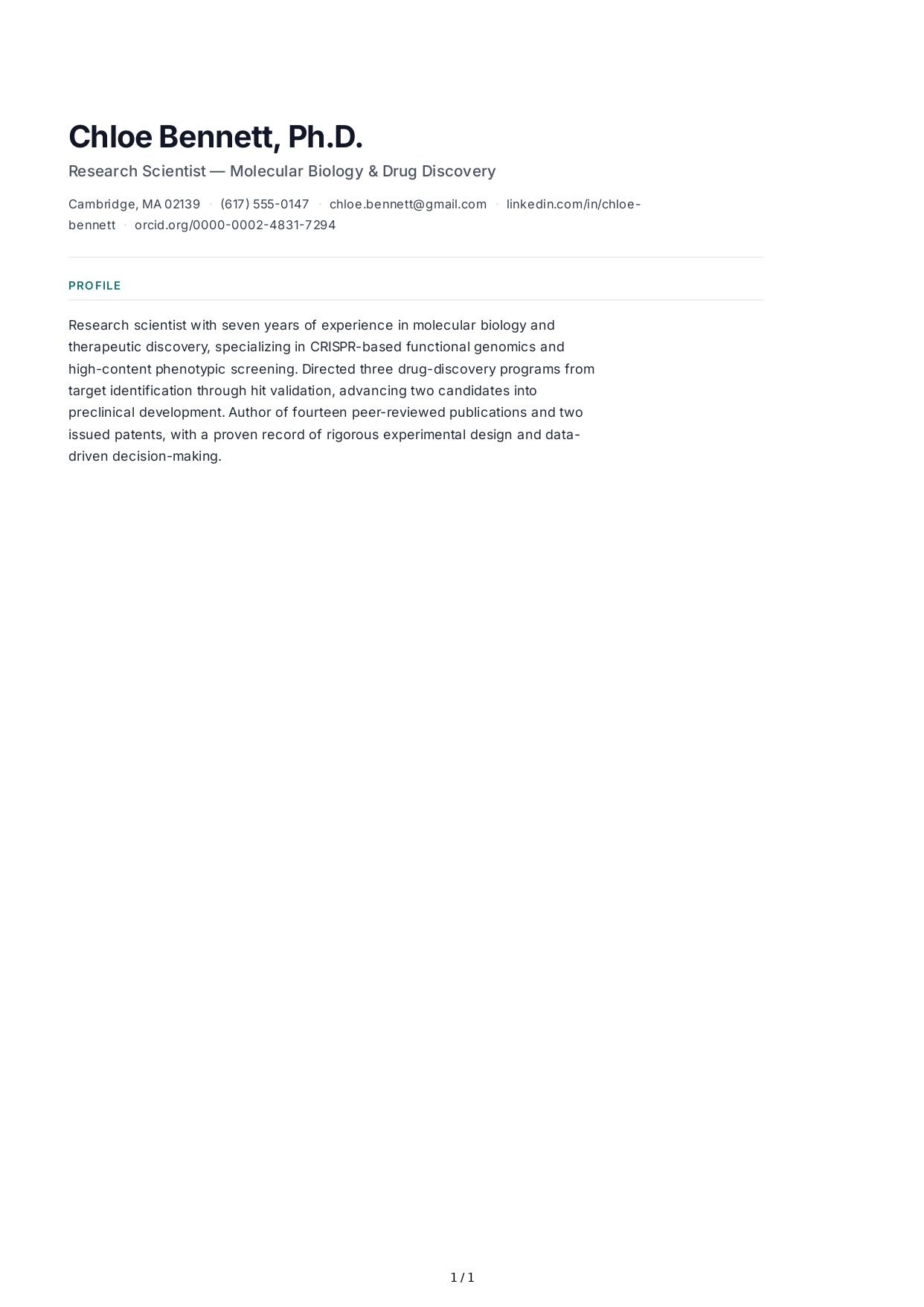 Research Scientist Resume Profile - Free AI Resume Profile Generator, 50+ Real Resume Profile Examples