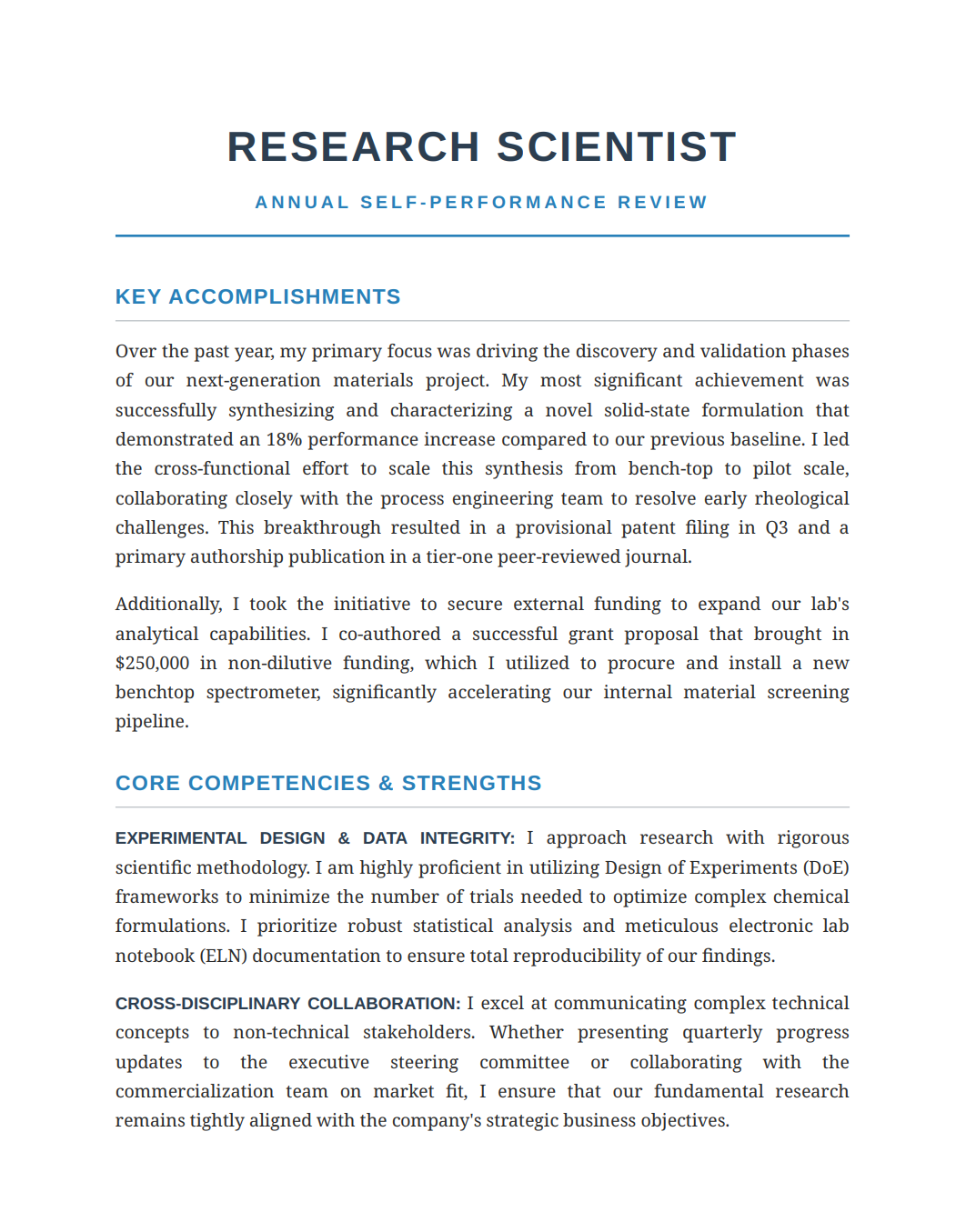 Research Scientist Self Performance Review - Free AI Self Performance Review Generator, 50+ Real Self Performance Review Examples