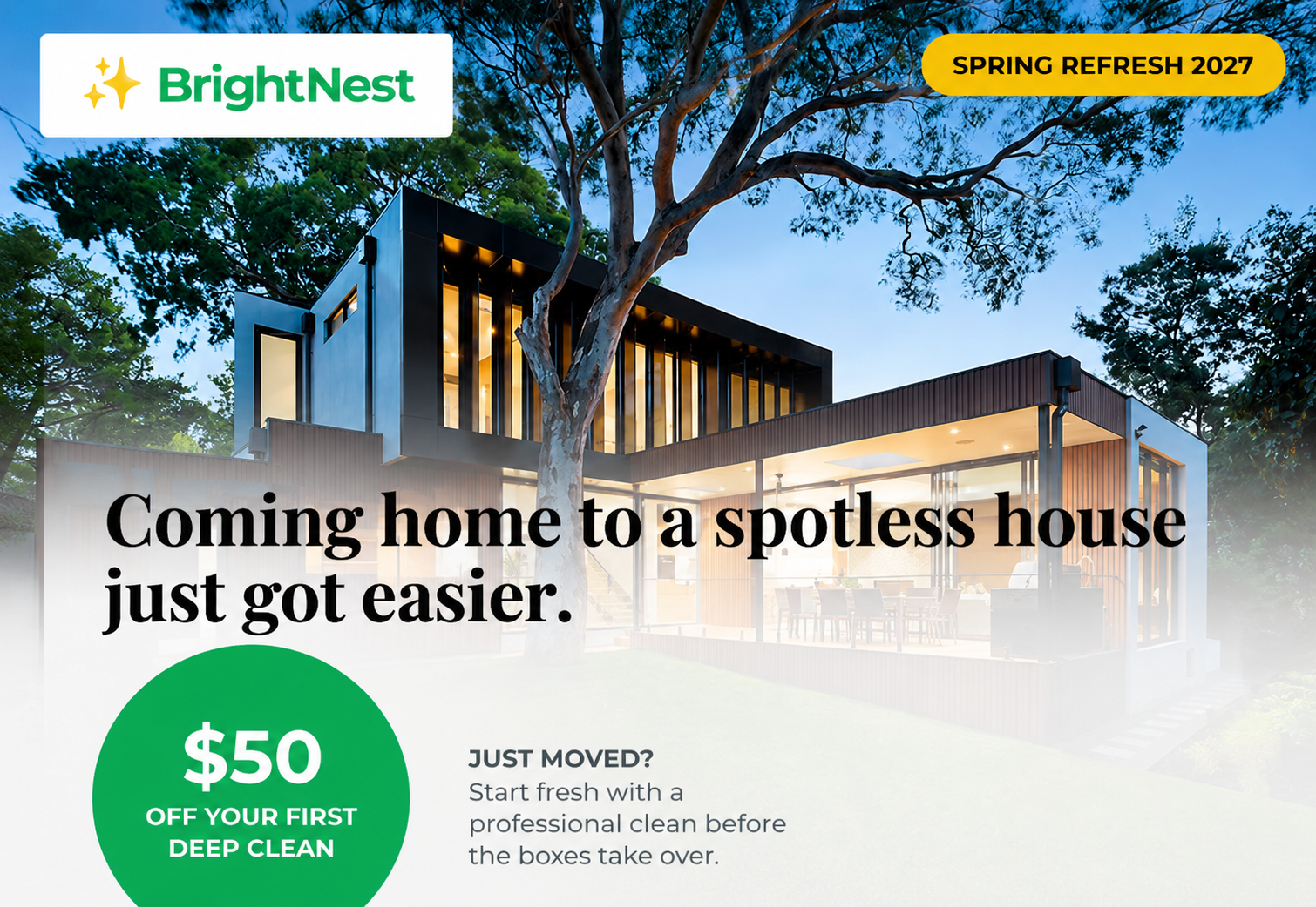 Residential Cleaning Move-In / Spring Refresh Tiered Offer Postcard - Free AI Postcard Generator, 50+ Real Postcard Examples