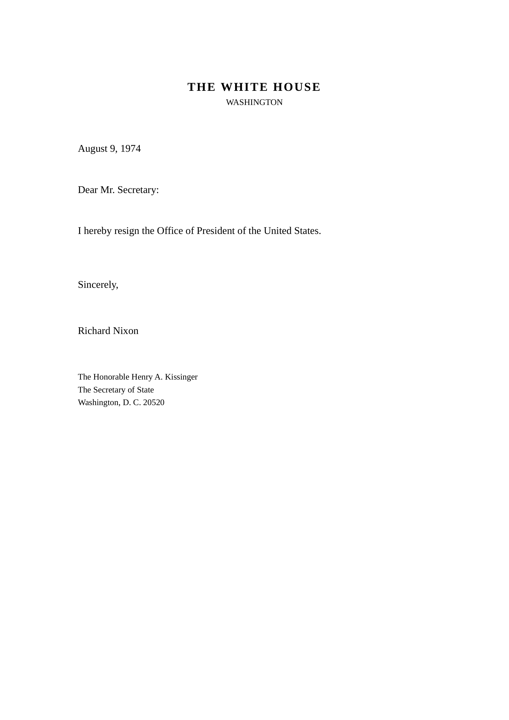 Richard Nixon Resignation Letter as President of the United States - Free AI Resignation Letter Generator, 50+ Real Resignation Letter Examples