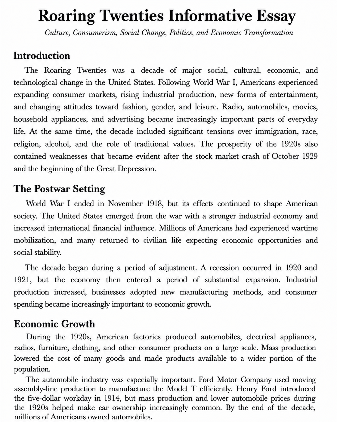 Roaring Twenties Informative Essay - Free AI Informative Essay Generator, 50+ Real Informative Essay Examples