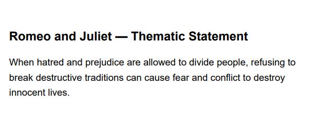 Romeo and Juliet Thematic Statement - Free AI Thematic Statement Generator, 50+ Real Thematic Statement Examples