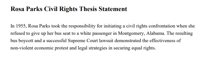 Rosa Parks Civil Rights Thesis Statement - Free AI Thesis Statement Generator, 50+ Real Thesis Statement Examples