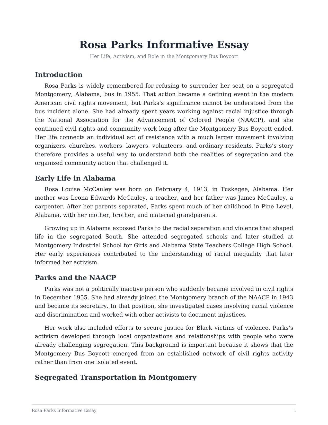 Rosa Parks Informative Essay - Free AI Informative Essay Generator, 50+ Real Informative Essay Examples