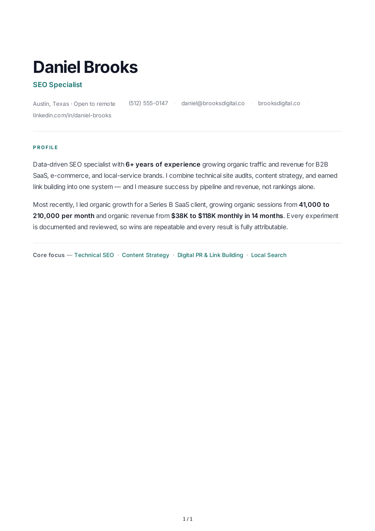 SEO Specialist Resume Profile - Free AI Resume Profile Generator, 50+ Real Resume Profile Examples