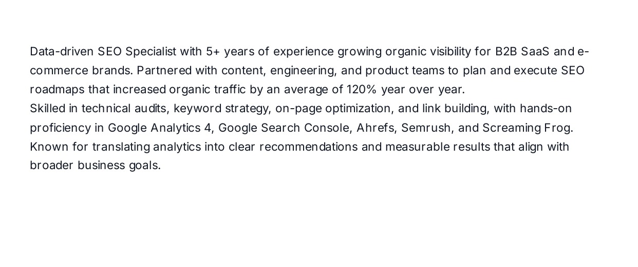 SEO Specialist Resume Summary - Free AI Resume Summary Generator, 50+ Real Resume Summary Examples