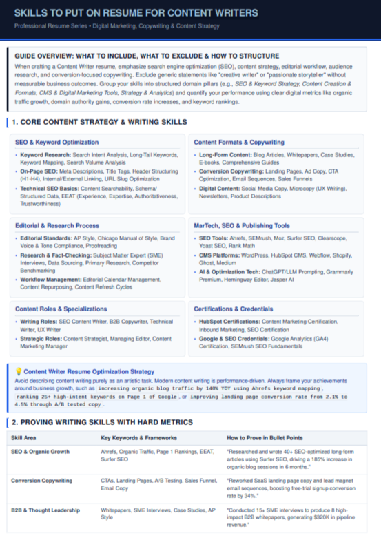 Skills to Put on Resume for Content Writers - Free AI Skills to Put on Resume Generator, 50+ Real Resume Skill Examples