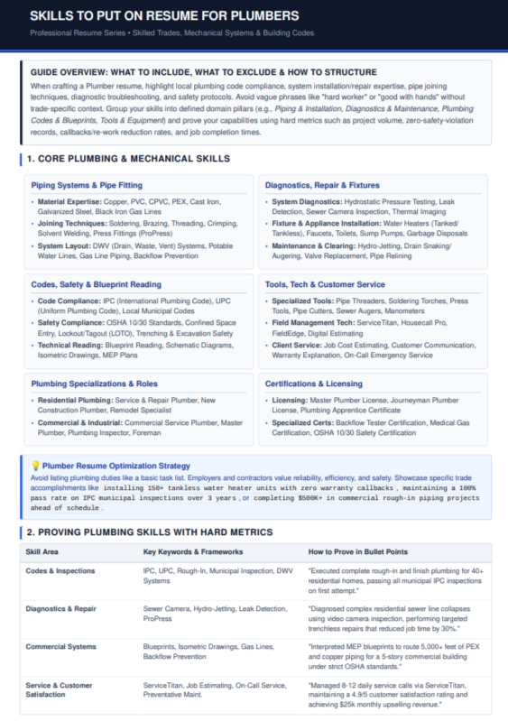 Skills to Put on Resume for Plumbers - Free AI Skills to Put on Resume Generator, 50+ Real Resume Skill Examples