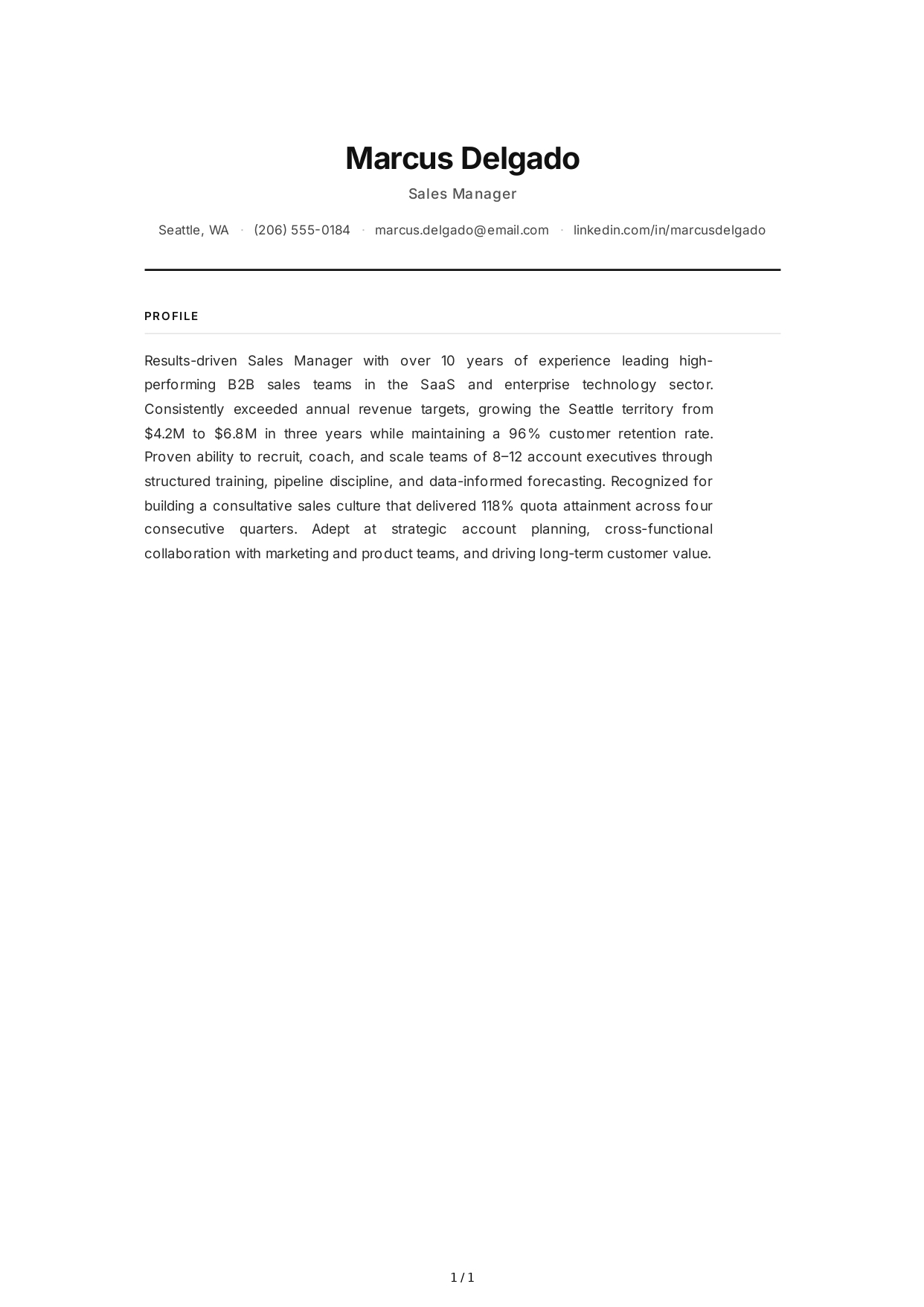 Sales Manager Resume Profile - Free AI Resume Profile Generator, 50+ Real Resume Profile Examples