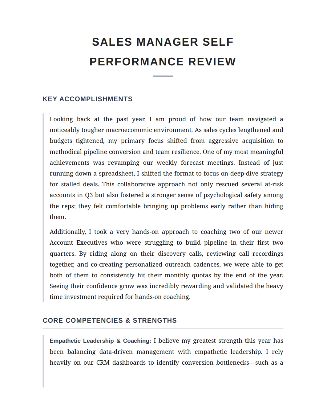 Sales Manager Self Performance Review - Free AI Self Performance Review Generator, 50+ Real Self Performance Review Examples