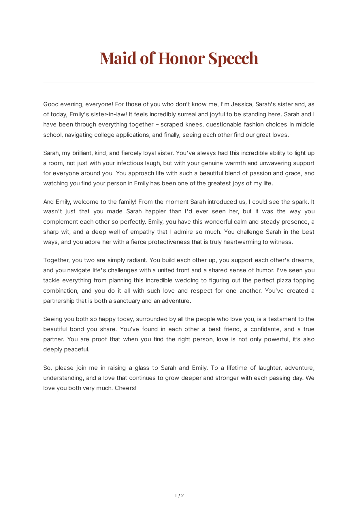 Same-Sex Wedding Maid of Honor Speech - Free AI Maid of Honor Speech Generator, 50+ Real Maid of Honor Speech Examples