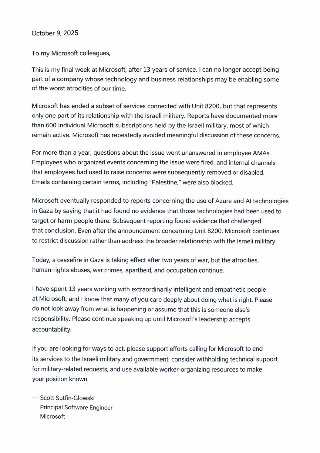 Scott Sutfin-Glowski Resignation Letter from Microsoft - Free AI Resignation Letter Generator, 50+ Real Resignation Letter Examples