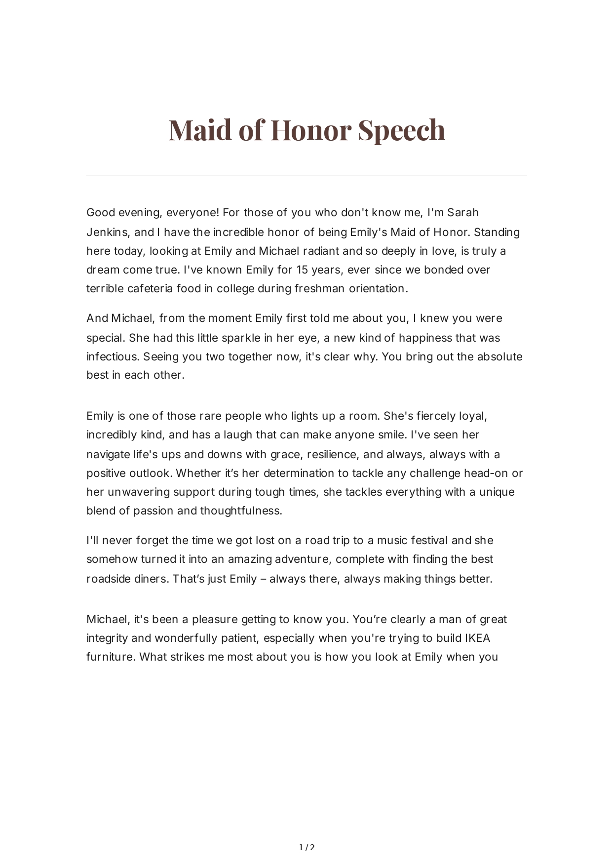 Second Marriage Maid of Honor Speech - Free AI Maid of Honor Speech Generator, 50+ Real Maid of Honor Speech Examples