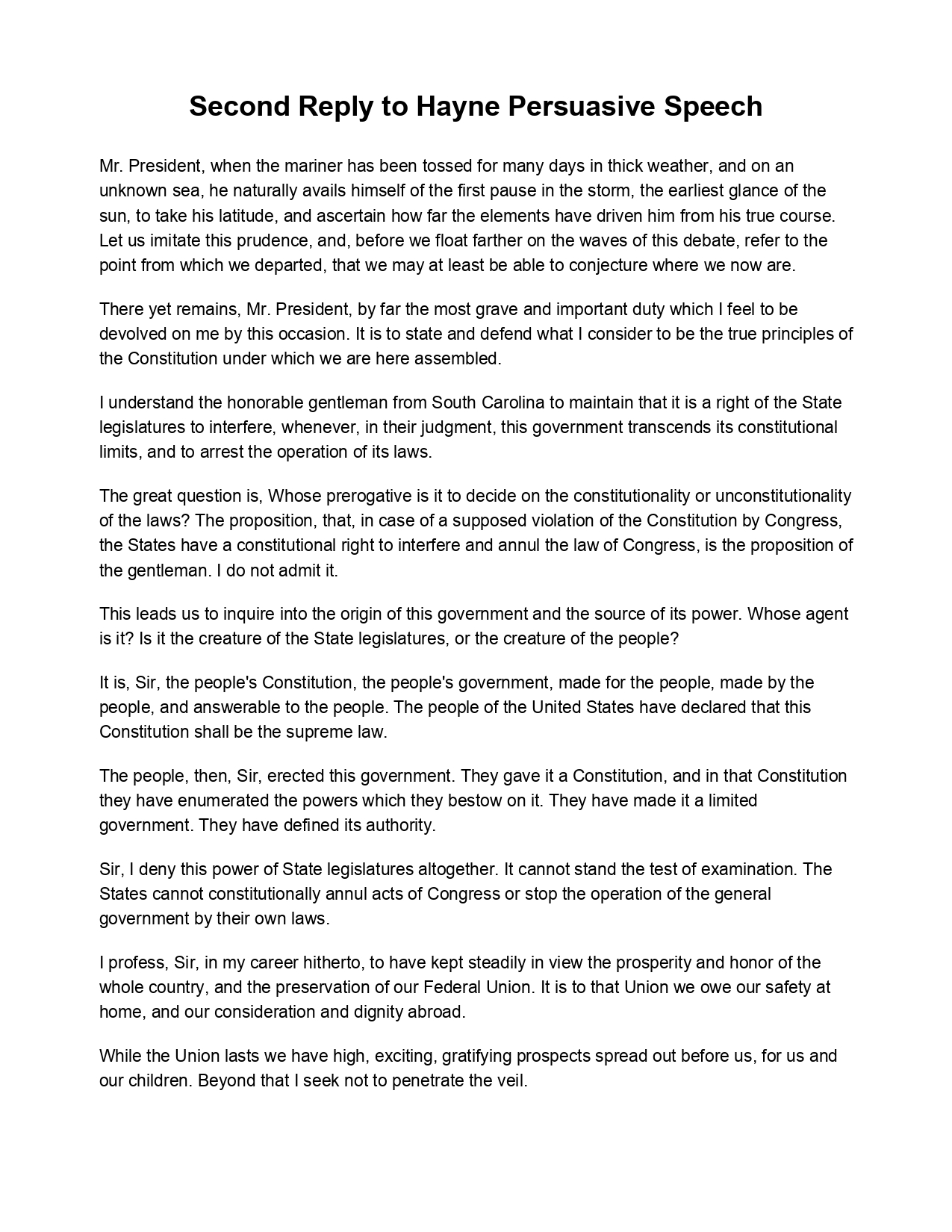 Second Reply to Hayne Persuasive Speech - Free AI Persuasive Speech Generator, 50+ Real Persuasive Speech Examples
