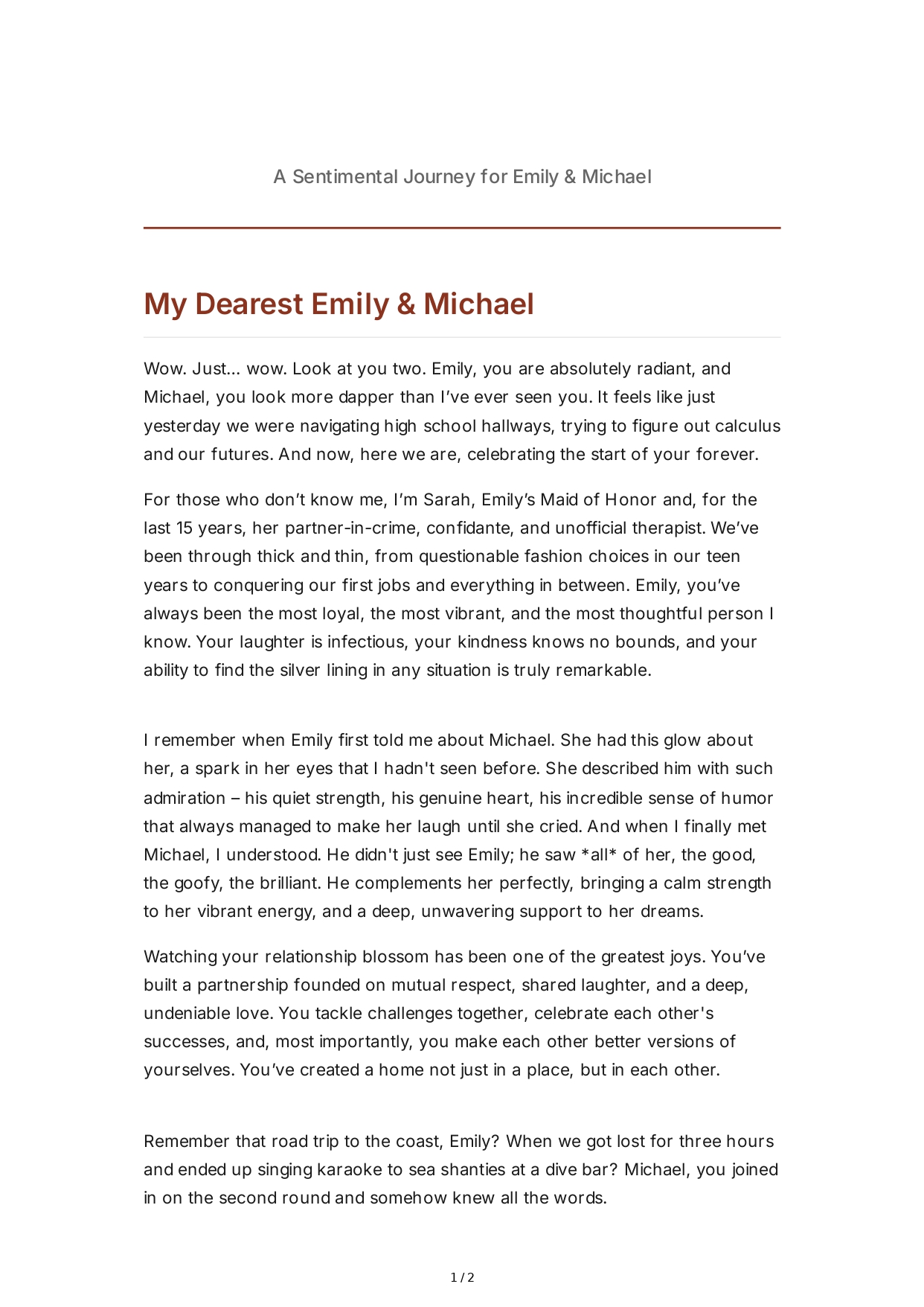 Sentimental Maid of Honor Speech - Free AI Maid of Honor Speech Generator, 50+ Real Maid of Honor Speech Examples
