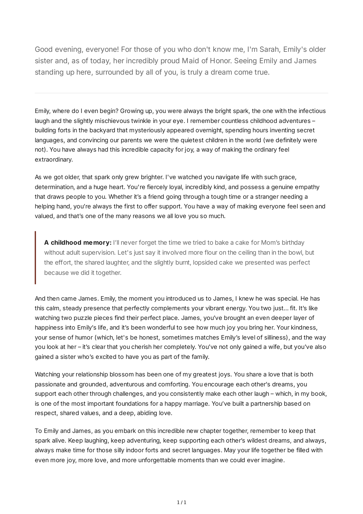Sister's Wedding Maid of Honor Speech - Free AI Maid of Honor Speech Generator, 50+ Real Maid of Honor Speech Examples