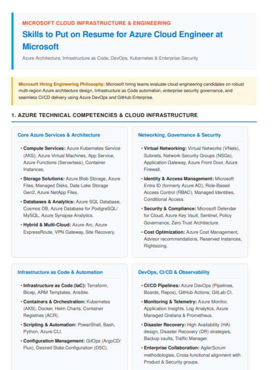 Skills to Put on Resume for Azure Cloud Engineer at Microsoft - Free AI Skills to Put on Resume Generator, 50+ Real Resume Skill Examples