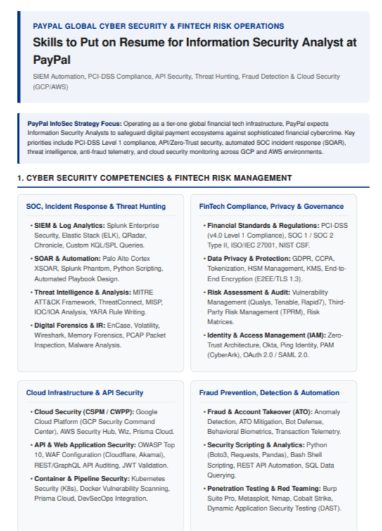 Skills to Put on Resume for Information Security Analyst at PayPal - Free AI Skills to Put on Resume Generator, 50+ Real Resume Skill Examples