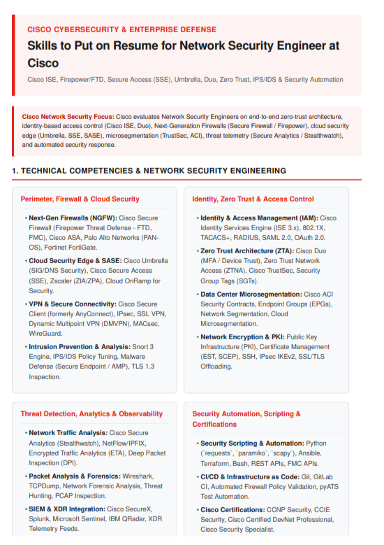 Skills to Put on Resume for Network Security Engineer at Cisco - Free AI Skills to Put on Resume Generator, 50+ Real Resume Skill Examples