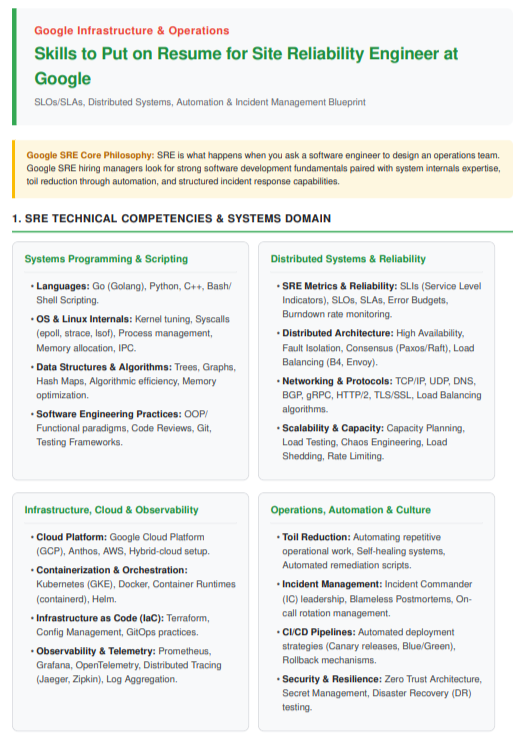 Skills to Put on Resume for Site Reliability Engineer at Google - Free AI Skills to Put on Resume Generator, 50+ Real Resume Skill Examples