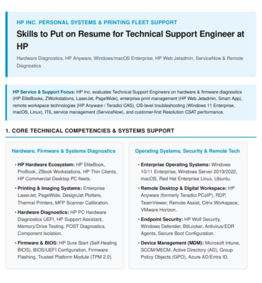 Skills to Put on Resume for Technical Support Engineer at HP - Free AI Skills to Put on Resume Generator, 50+ Real Resume Skill Examples