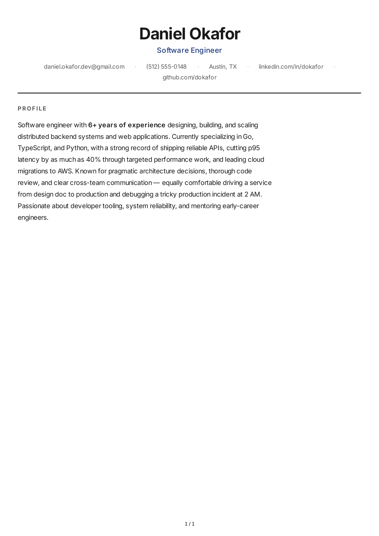 Software Engineer Resume Profile - Free AI Resume Profile Generator, 50+ Real Resume Profile Examples