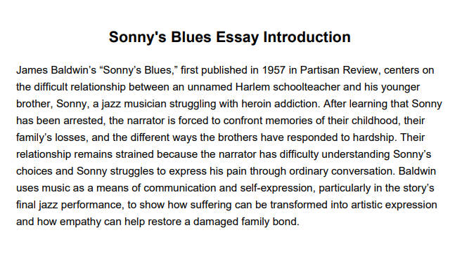 Sonny's Blues Essay Introduction - Free AI Essay Introduction Generator, 50+ Real Essay Introduction Examples