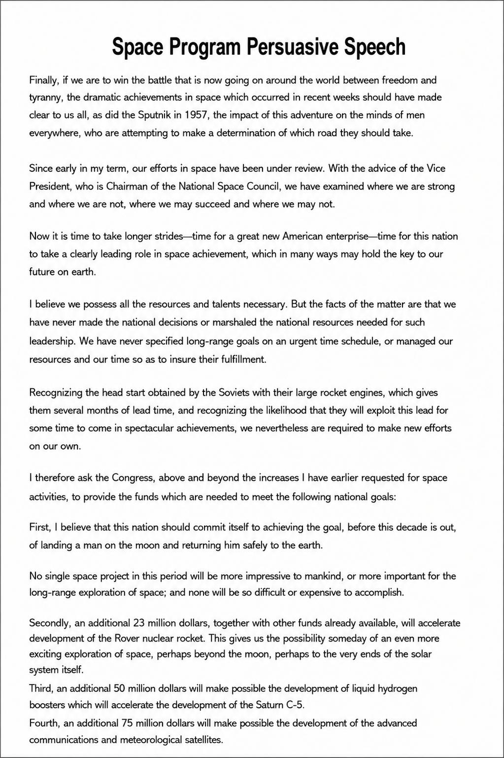 Space Program Persuasive Speech - Free AI Persuasive Speech Generator, 50+ Real Persuasive Speech Examples