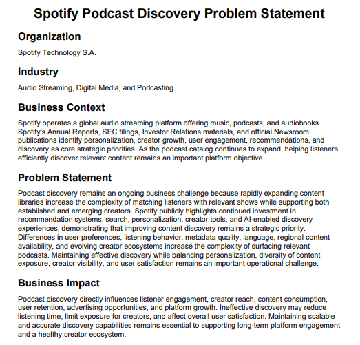 Spotify Podcast Discovery Problem Statement - Free AI Problem Statement Generator, 50+Real Problem Statement Examples