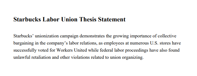 Starbucks Labor Union Thesis Statement - Free AI Thesis Statement Generator, 50+ Real Thesis Statement Examples