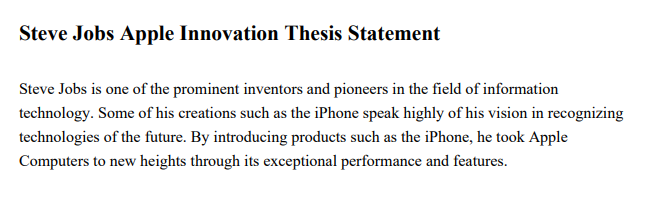 Steve Jobs Apple Innovation Thesis Statement - Free AI Thesis Statement Generator, 50+ Real Thesis Statement Examples