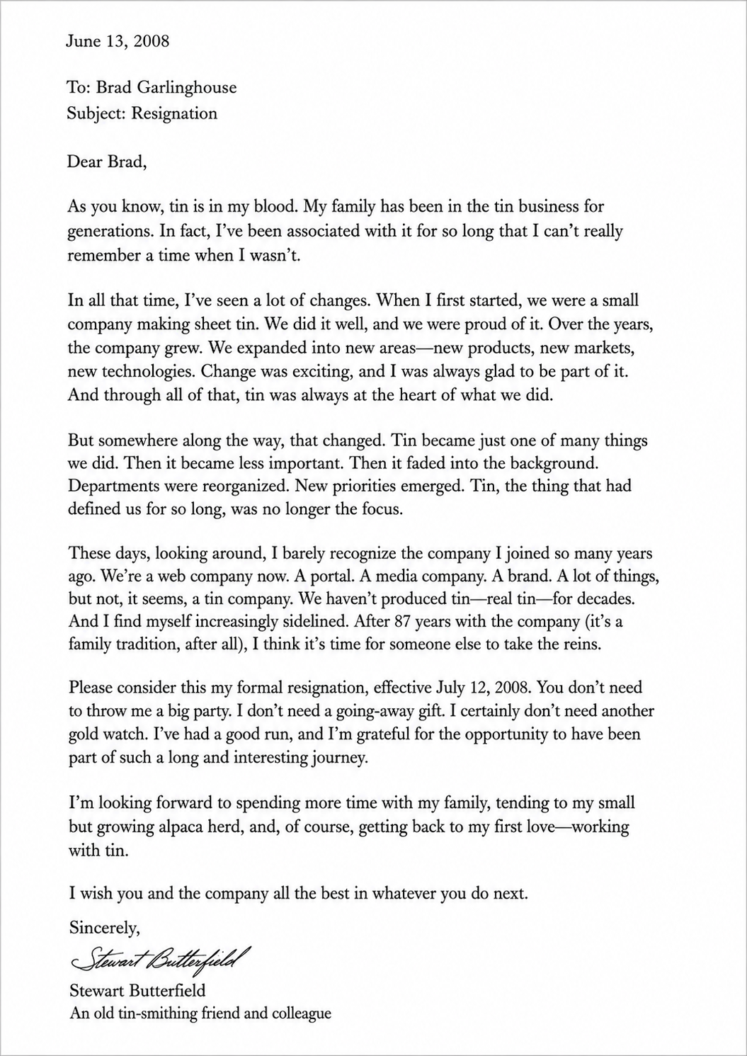Stewart Butterfield Resignation Letter from Yahoo - Free AI Resignation Letter Generator, 50+ Real Resignation Letter Examples