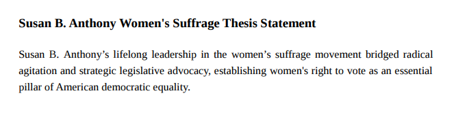 Susan B. Anthony Women's Suffrage Thesis Statement