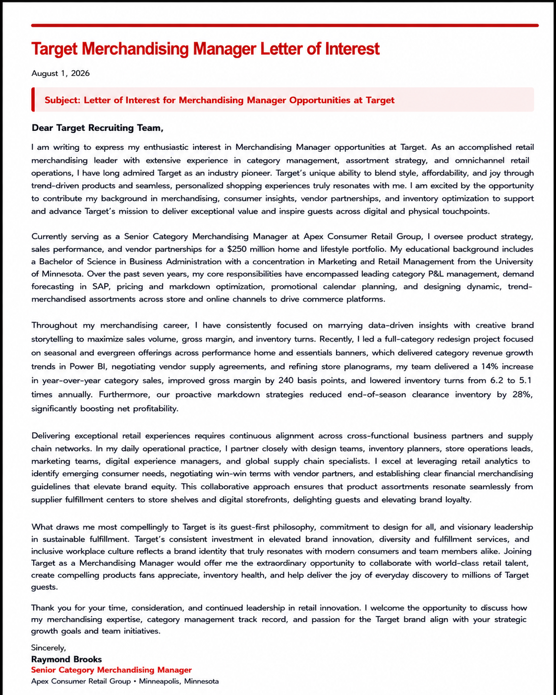 Target Merchandising Manager Letter of Interest - Free AI Letter of Interest Generator, 50+ Real Letter of Interest Examples