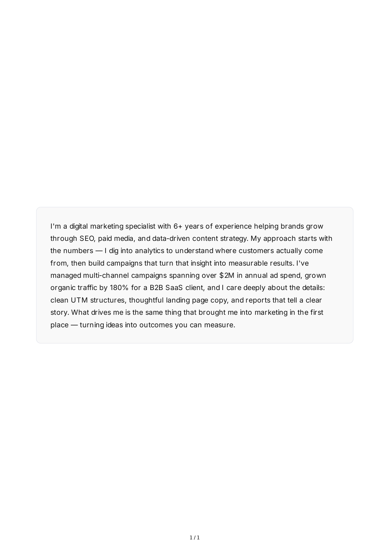Tell Me About Yourself for Digital Marketing Specialist - Free AI Tell Me About Yourself Generator, 50+ Real Tell Me About Yourself Examples