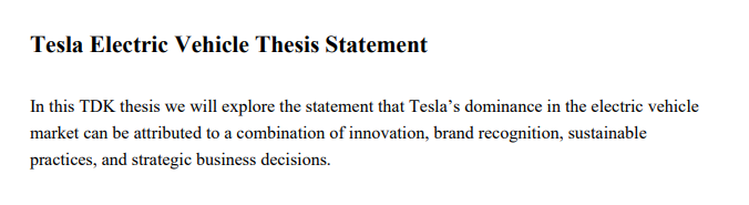 Tesla Electric Vehicle Thesis Statement - Free AI Thesis Statement Generator, 50+ Real Thesis Statement Examples