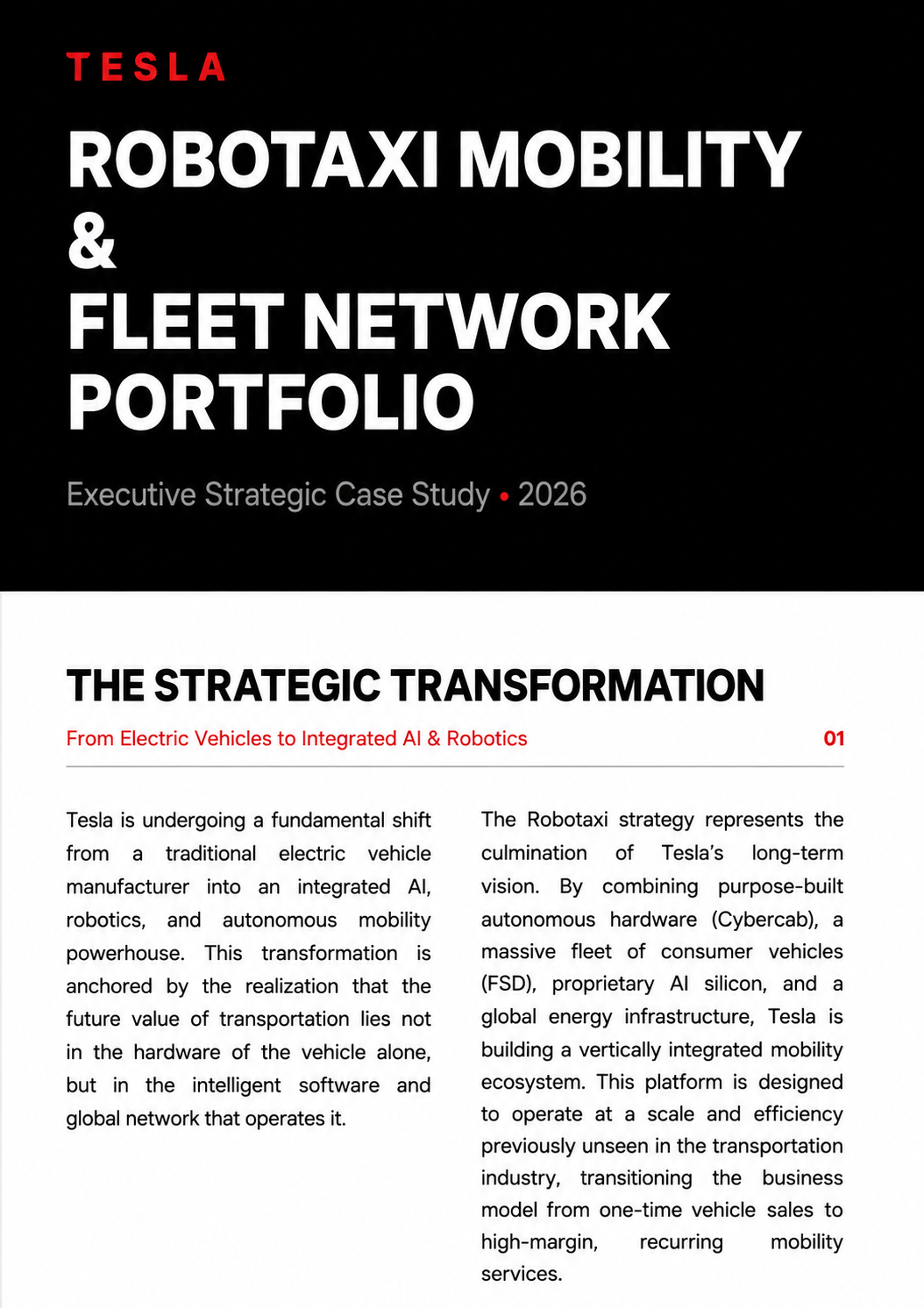 Tesla Robotaxi Mobility & Fleet Network Portfolio - Free AI Portfolio Generator, 50+ Real Portfolio Examples