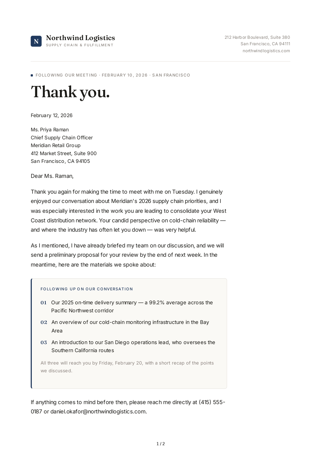 Thank You Note After a Business Meeting - Free AI Thank You Note Generator, 50+ Real Thank You Note Examples