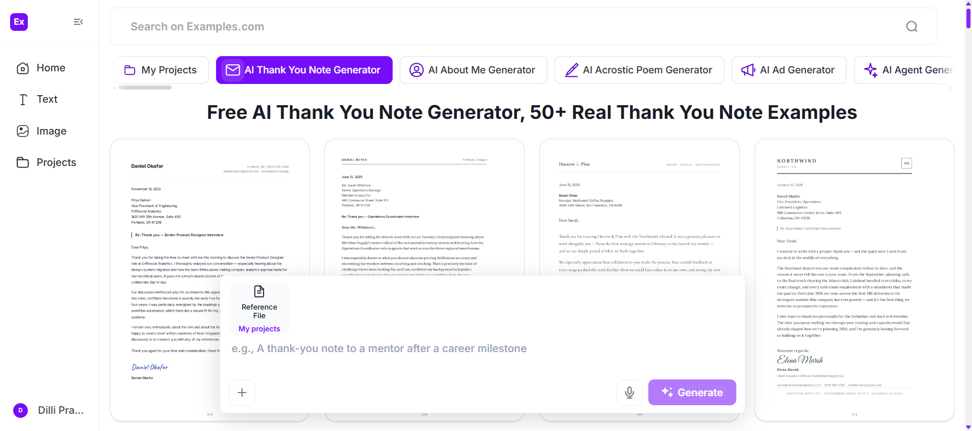 Thank You Note Example