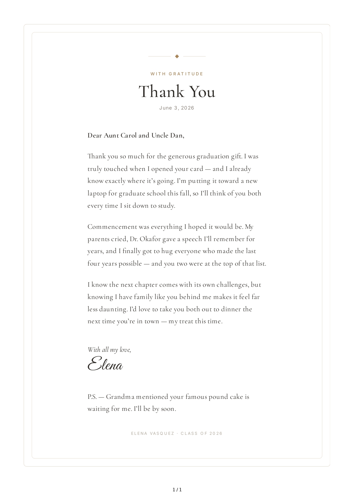 Thank You Note for a Graduation Gift - Free AI Thank You Note Generator, 50+ Real Thank You Note Examples