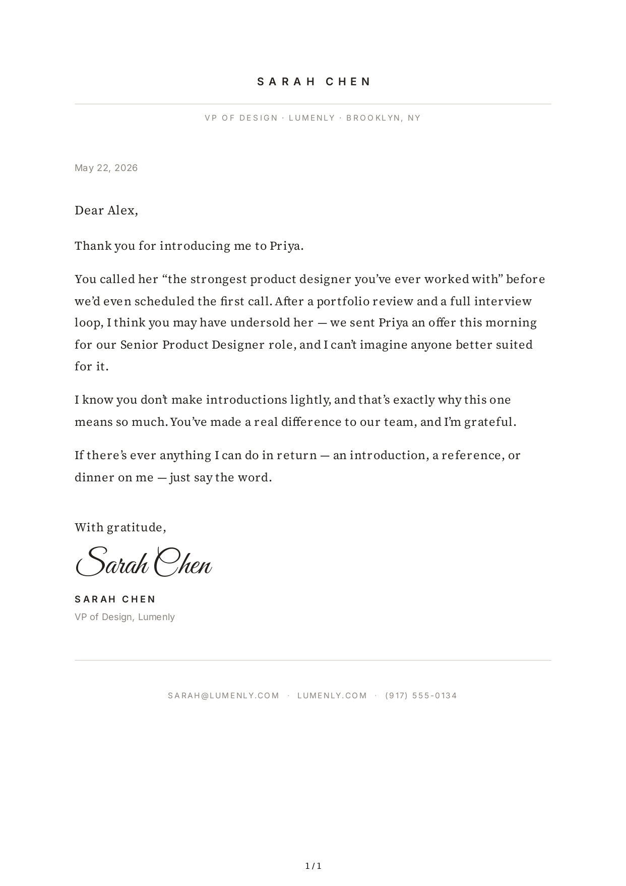 Thank You Note for a Referral - Free AI Thank You Note Generator, 50+ Real Thank You Note Examples