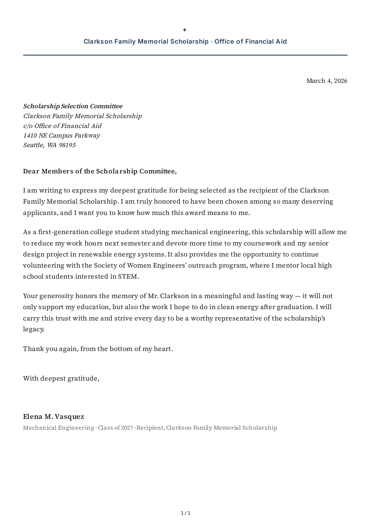 Thank You Note for a Scholarship - Free AI Thank You Note Generator, 50+ Real Thank You Note Examples