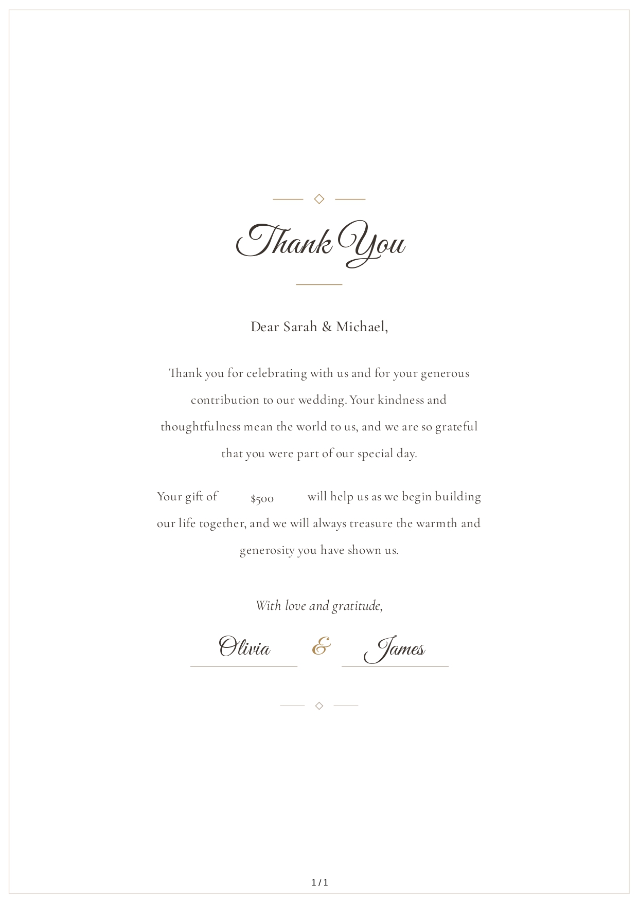 Thank You Note for a Wedding Contribution - Free AI Thank You Note Generator, 50+ Real Thank You Note Examples