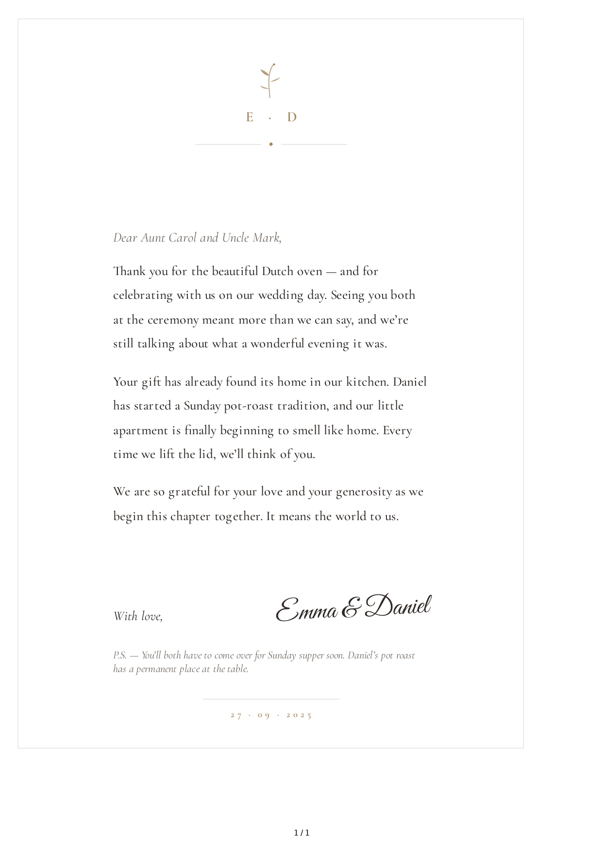 Thank You Note for a Wedding Gift - Free AI Thank You Note Generator, 50+ Real Thank You Note Examples