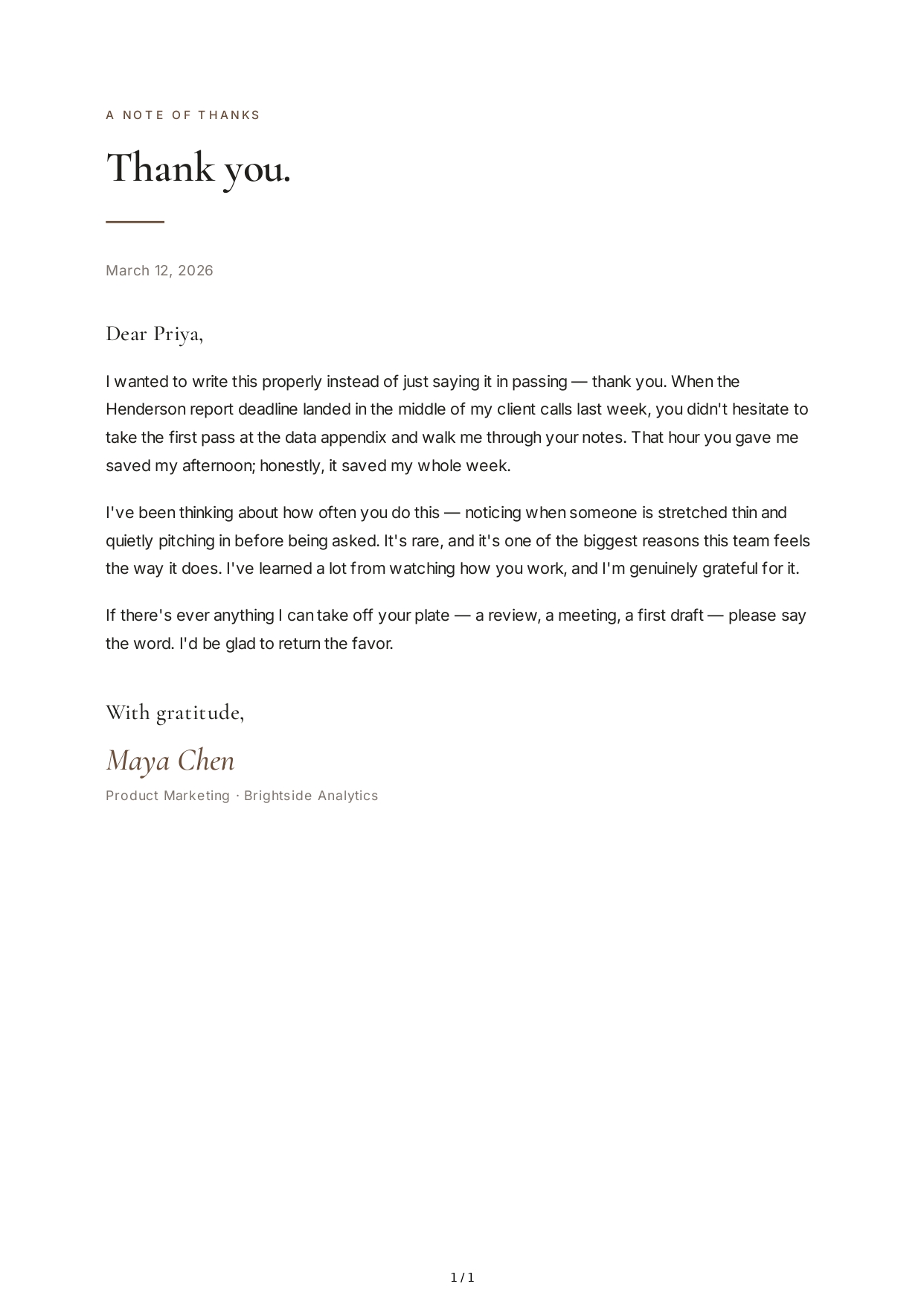 Thank You Note to a Colleague - Free AI Thank You Note Generator, 50+ Real Thank You Note Examples