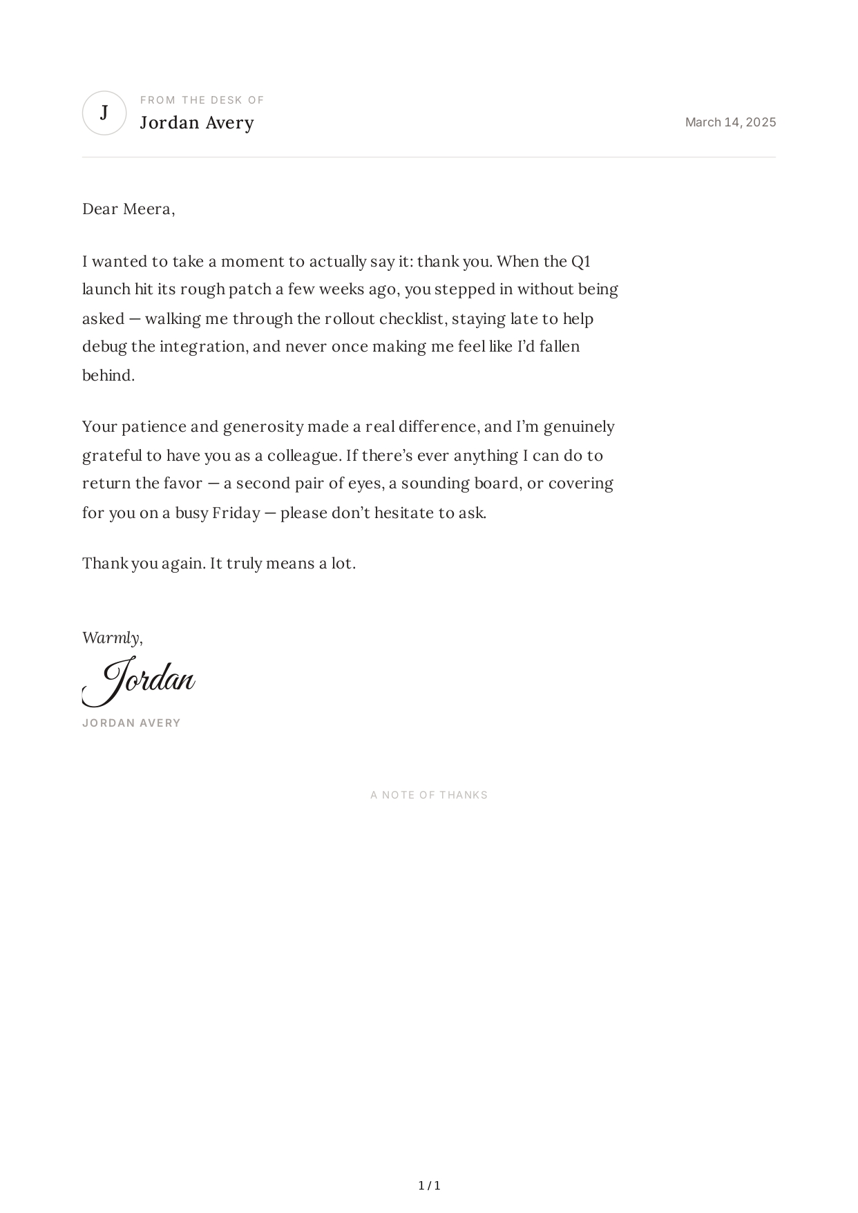 Thank You Note to a Coworker - Free AI Thank You Note Generator, 50+ Real Thank You Note Examples
