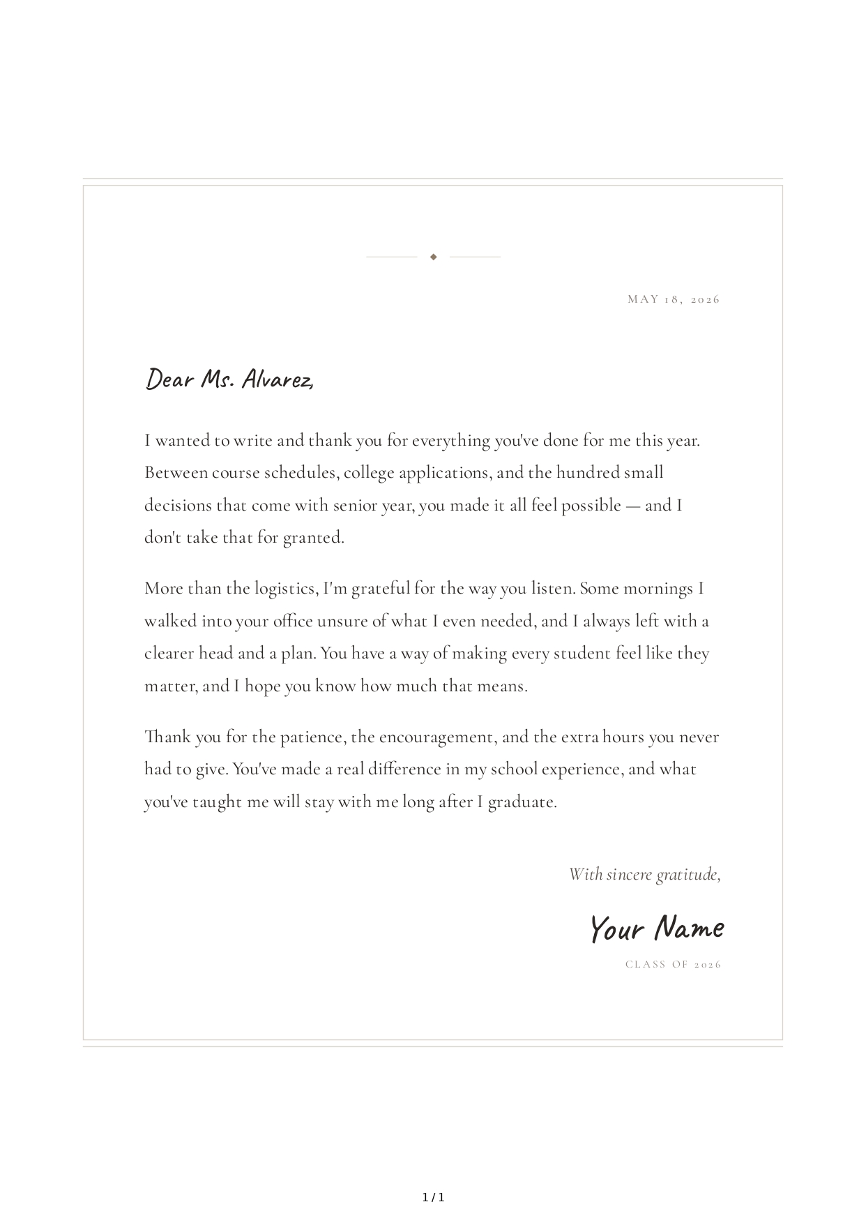 Thank You Note to a School Counselor - Free AI Thank You Note Generator, 50+ Real Thank You Note Examples