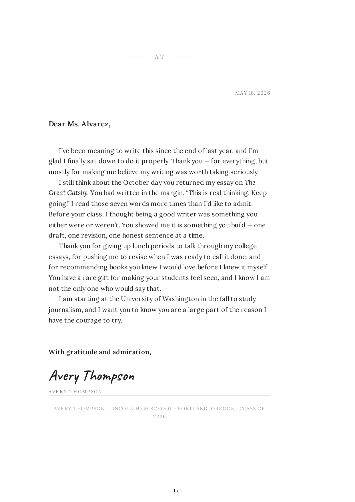 Thank You Note to a Teacher - Free AI Thank You Note Generator, 50+ Real Thank You Note Examples
