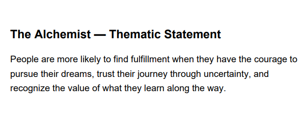 The Alchemist Thematic Statement - Free AI Thematic Statement Generator, 50+ Real Thematic Statement Examples